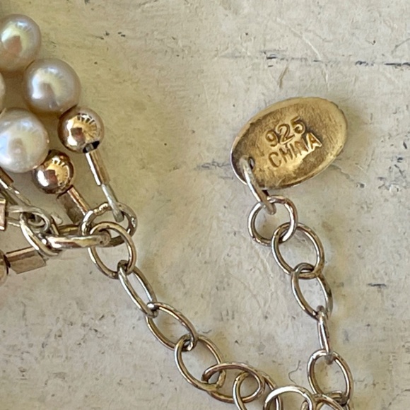 Silpada Necklace, 5 Strand Silver and Iridescent Purple Freshwater Pearl 16 in+ - Picture 6 of 8